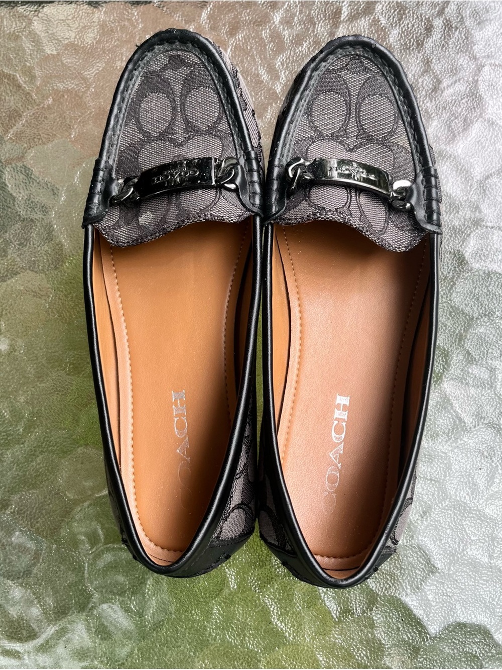 Coach Olive Signature Loafers Black Canvas Driving Flats - Picture 2 of 9